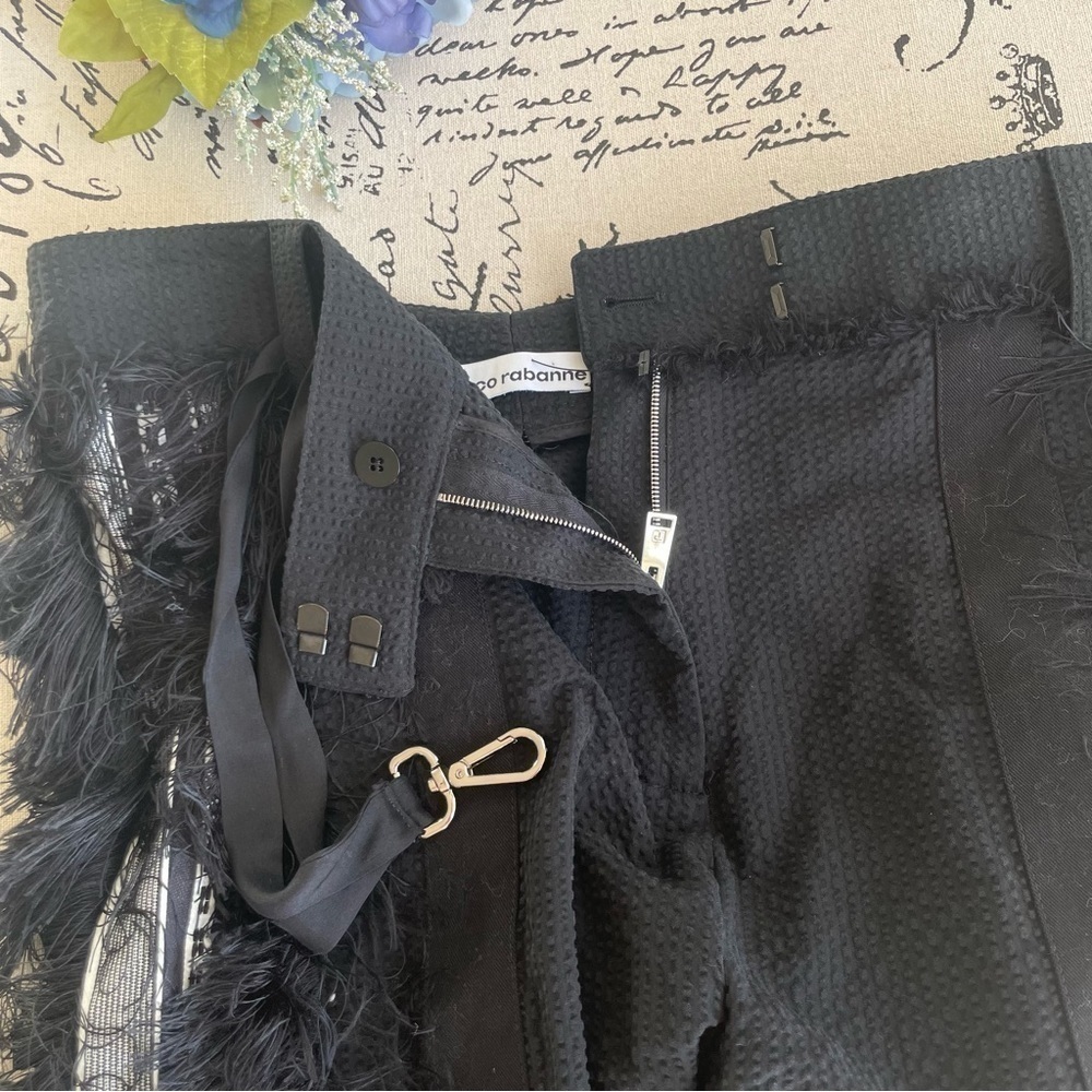 Paco Rabanne S/S 2016 Searsucker Striped Fringe Trim Straight Leg Pants, EU 40 - Picture 10 of 13